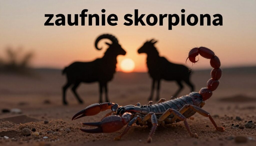 A striking visual representation of "zaufanie skorpiona", focusing on the themes of trust and jealousy in the context of relationships. In the foreground, a close-up of a scorpion, its sleek body glimmering under soft, warm light, symbolizing intense emotions. The middle layer features two intertwined silhouettes of a ram and a scorpion, gently facing one another, suggesting both attraction and tension. In the background, a blurred desert landscape bathed in sunset colors, evoking a sense of mystery and depth. The atmosphere is charged, with shadows enhancing the mood of complexity and emotional intensity. Use a shallow depth of field with a soft focus on the background to emphasize the foreground elements, creating a dramatic and intimate feeling. A striking visual representation of "zaufanie skorpiona", focusing on the themes of trust and jealousy in the context of relationships. In the foreground, a close-up of a scorpion, its sleek body glimmering under soft, warm light, symbolizing intense emotions. The middle layer features two intertwined silhouettes of a ram and a scorpion, gently facing one another, suggesting both attraction and tension. In the background, a blurred desert landscape bathed in sunset colors, evoking a sense of mystery and depth. The atmosphere is charged, with shadows enhancing the mood of complexity and emotional intensity. Use a shallow depth of field with a soft focus on the background to emphasize the foreground elements, creating a dramatic and intimate feeling.